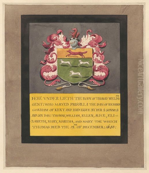 Memorial to Thomas Weldish from Bedfont Church Oil Painting by Daniel Lysons