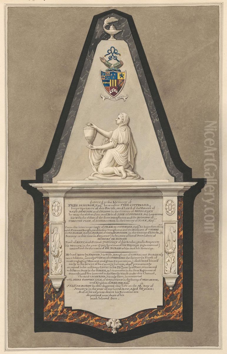Memorial to Fysh Deburgh from Drayton Church Oil Painting by Daniel Lysons
