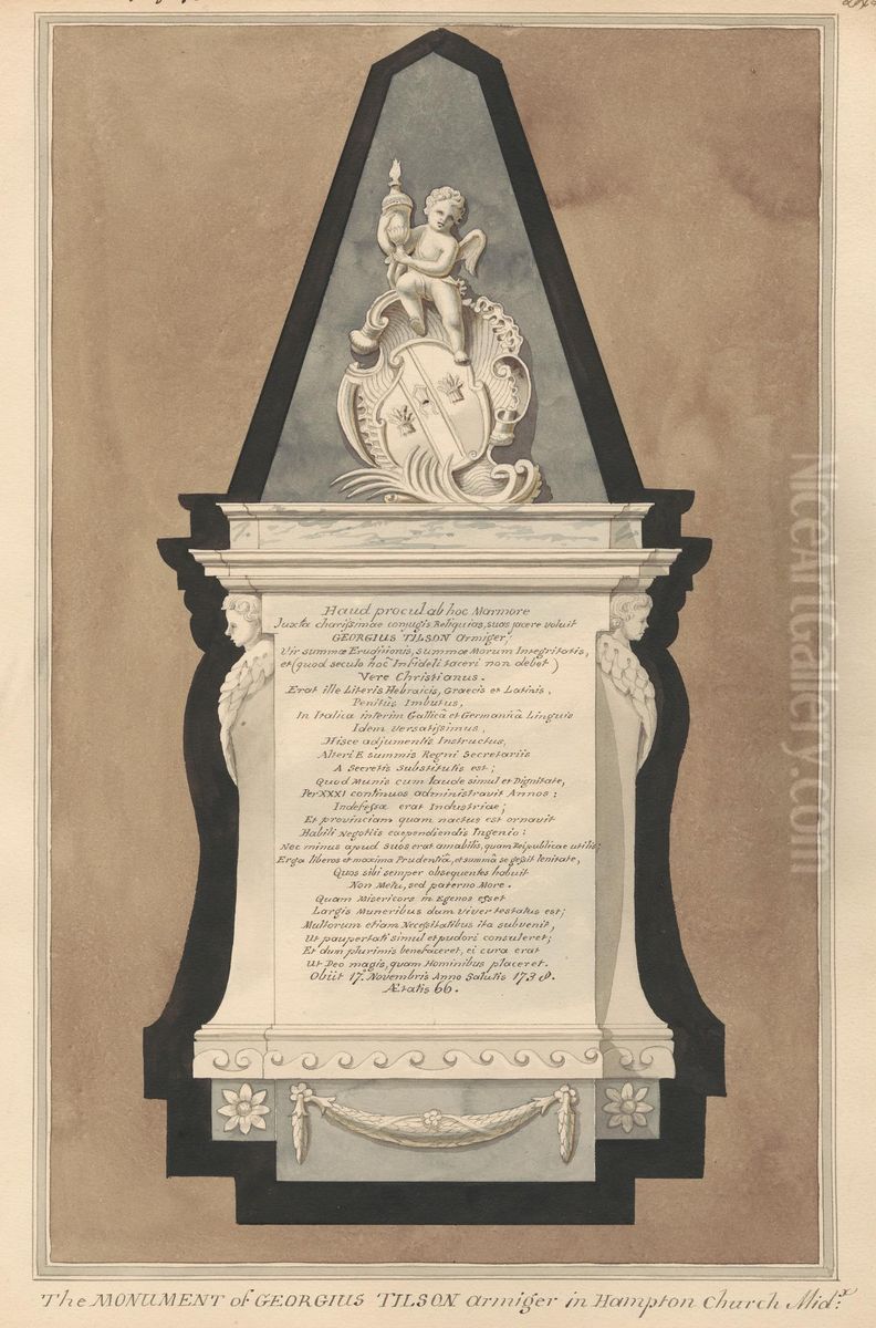 Memorial to George Tilson from Hampton Church Oil Painting by Daniel Lysons