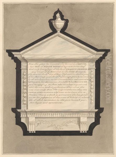 Memorial to Mrs. Martha Whish, from Stanwell Church Oil Painting by Daniel Lysons