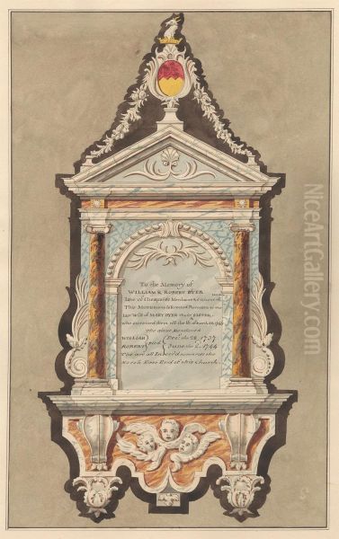 Memorial to William, Robert and Mary Dyer, from Sudbury Church Oil Painting by Daniel Lysons