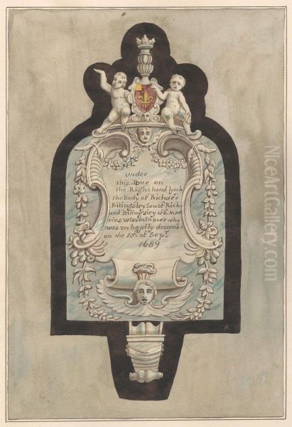 Memorial to Richard Billingsley, from Sudbury Church Oil Painting by Daniel Lysons