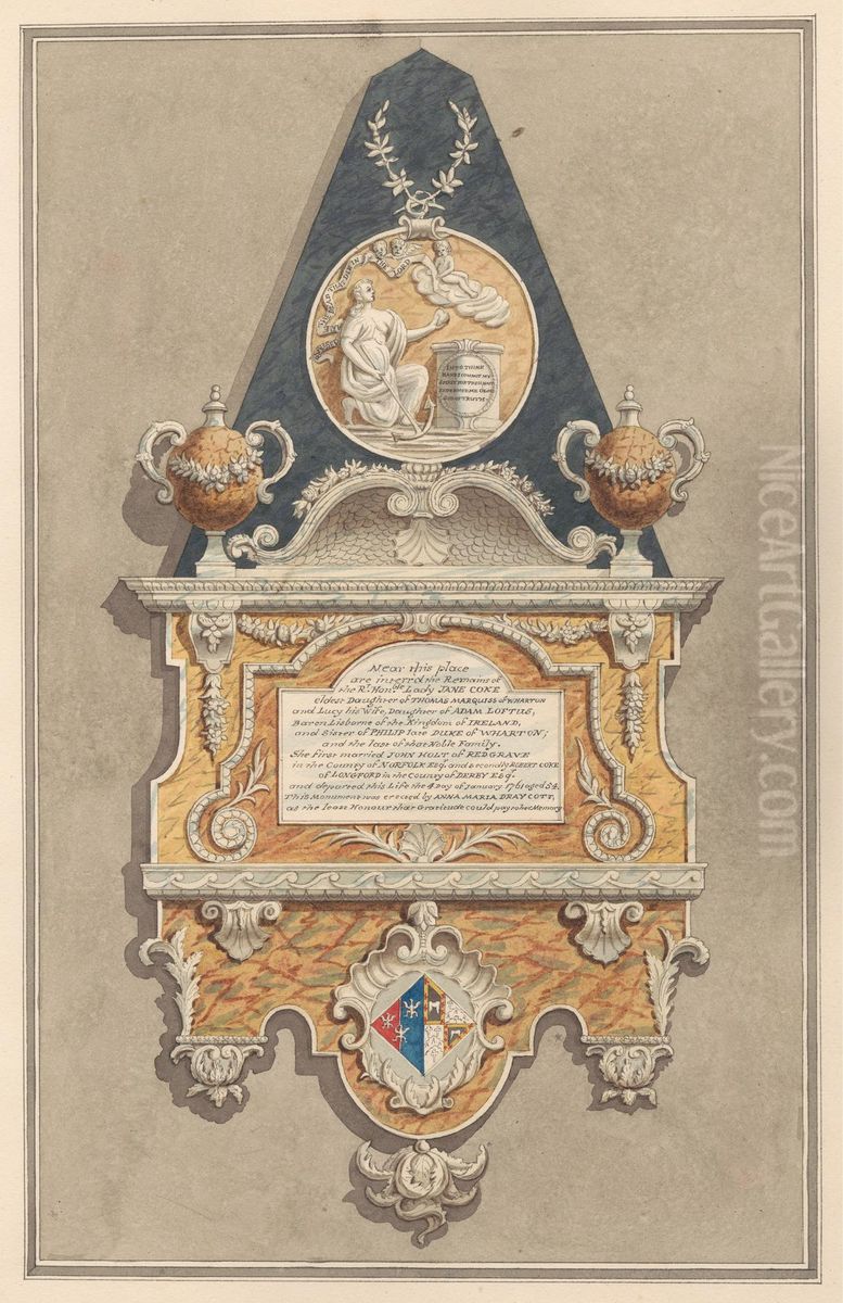 Memorial to Jane Coke, from Sunbury Church Oil Painting by Daniel Lysons