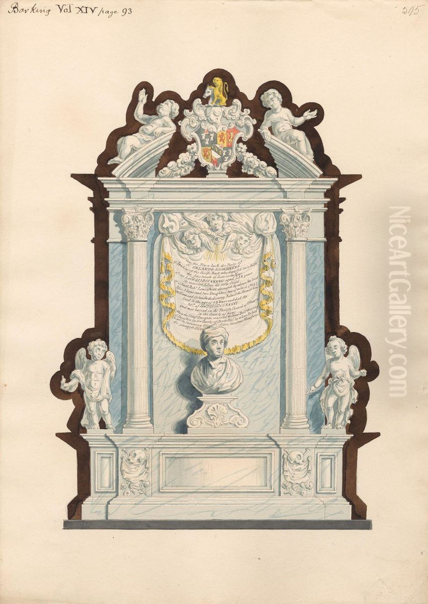 Memorial to Orlando Humpreys from Barking Church Oil Painting by Daniel Lysons