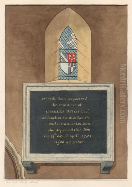 Memorial to Charles Hitch from East Ham Church Oil Painting by Daniel Lysons