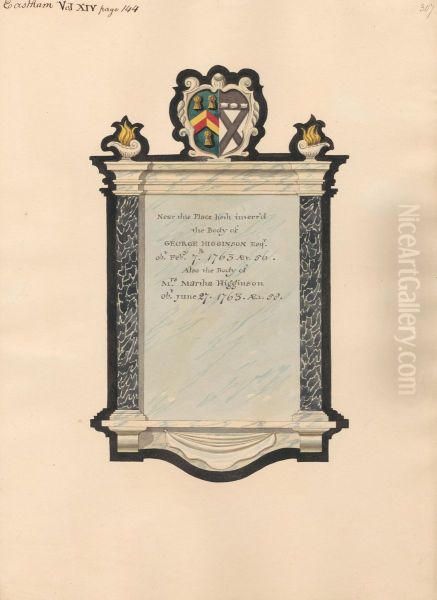 Memorial to George Higginson from Mrs. Martha Higginson from East Ham Church Oil Painting by Daniel Lysons