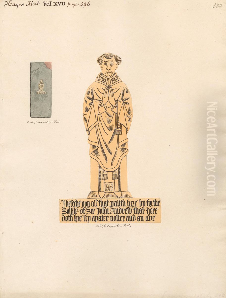 Brass plate for Sir John Andrew, from Hayes Church Oil Painting by Daniel Lysons