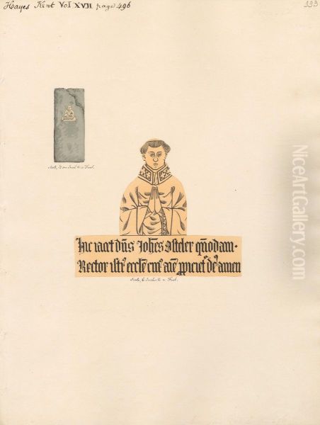 Brass plate for a Rector, illegible inscription, form Hayes Church Oil Painting by Daniel Lysons