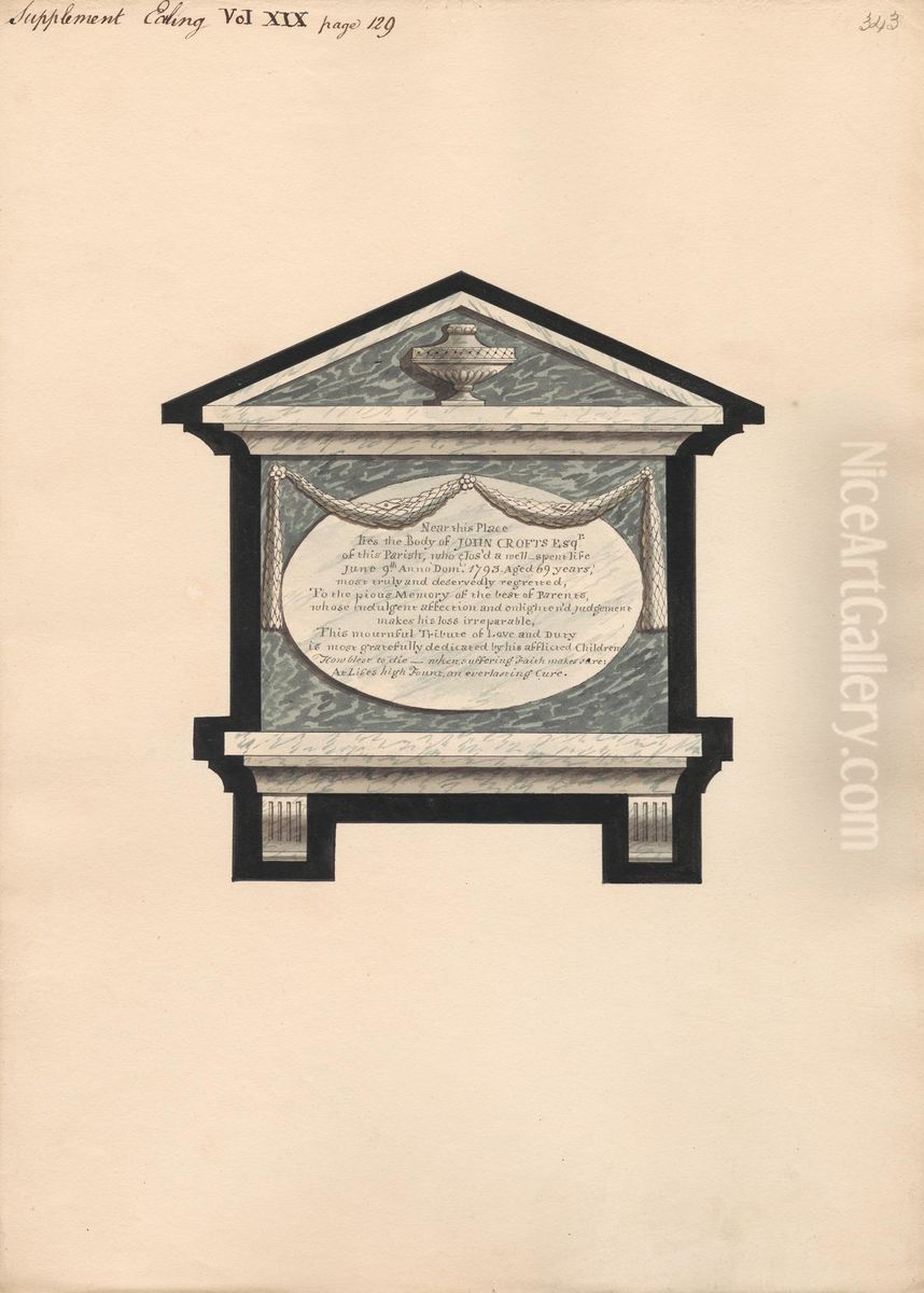 Memorial to John Crofts, from Ealing Church Oil Painting by Daniel Lysons