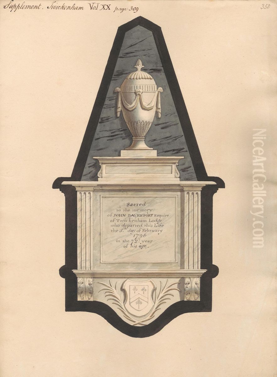 Memorial to John Davenport from Wickernham Church Oil Painting by Daniel Lysons