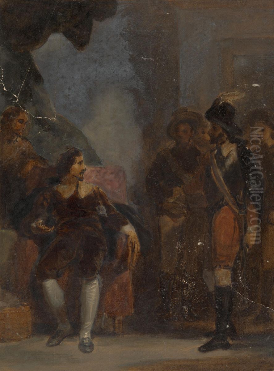 Man Seated while Speaking to a Soldier Who is Standing Oil Painting by Robert Smirke