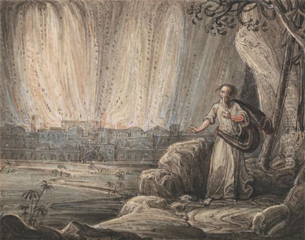 Lot Fleeing Sodom Oil Painting by John Martin