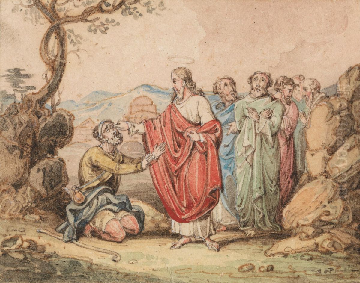 Christ Healing a Blind Man Oil Painting by John Martin