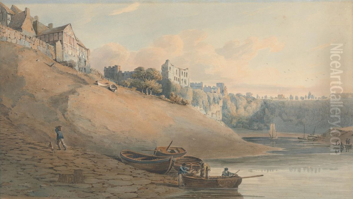 View of Chepstow Castle, Monmouthshire, from Under the Bridge Oil Painting by John Varley