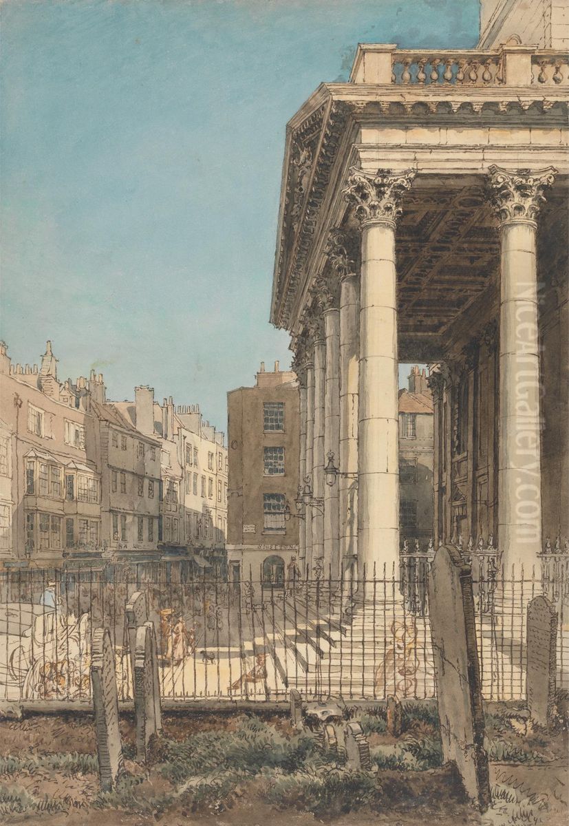 The Portico of St. Martin-in-the-Fields Oil Painting by William Henry Hunt