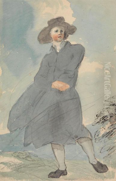 Man in a Blue Cloak Oil Painting by Thomas Barker