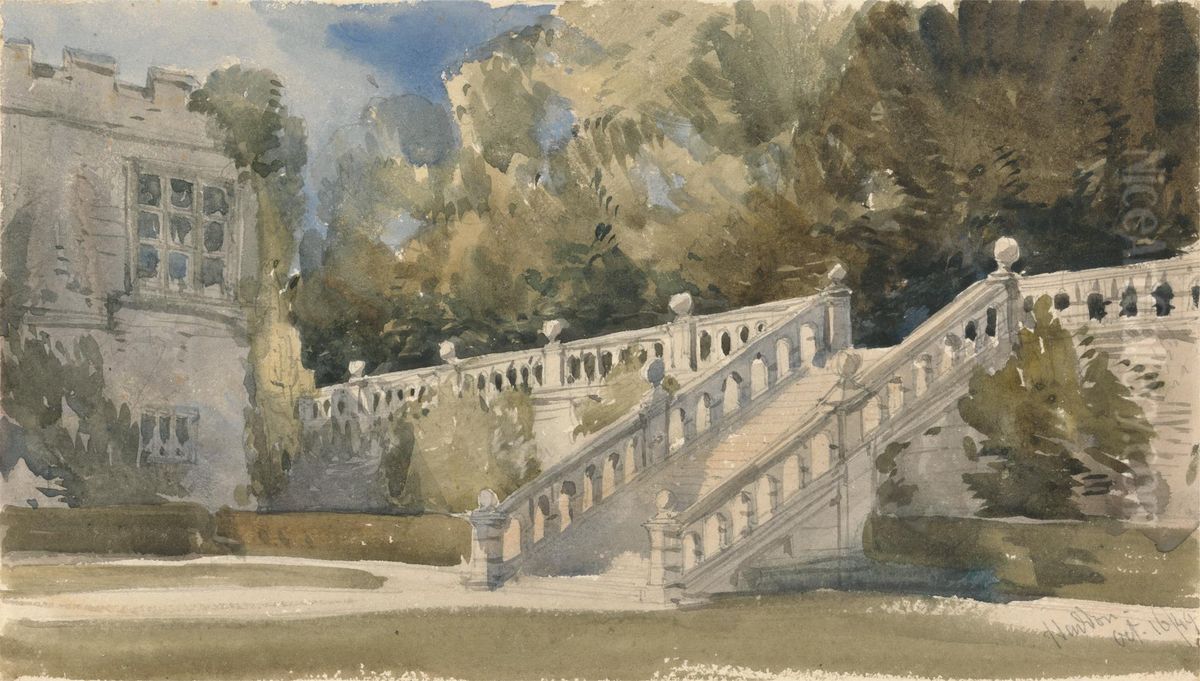Garden Stair, Haddon Hall Oil Painting by William Callow