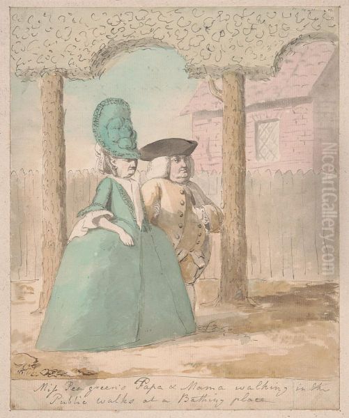 Miss Peagreen's Papa & Mama Walking in the Public Walks at a Bathing Place Oil Painting by Nathaniel Dance-Holland