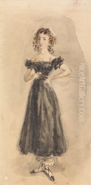 Study of a Young Girl, with Ringlets, in a Black Evening Dress Oil Painting by William Henry Hunt