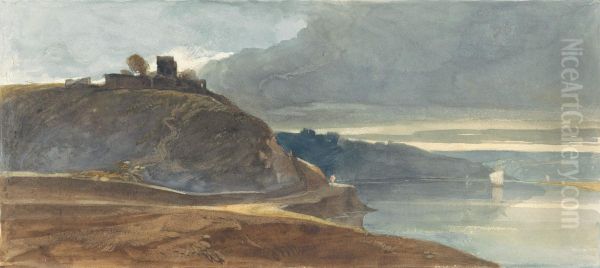 A Castle Above an Estuary Oil Painting by William James Muller