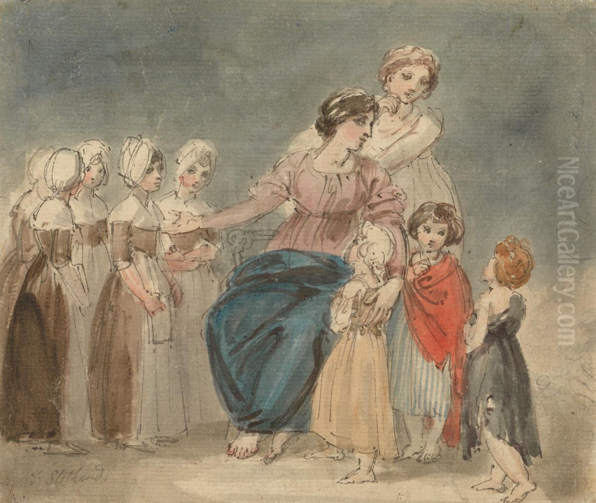 Charity Children and Little Vagabonds Oil Painting by Thomas Stothard