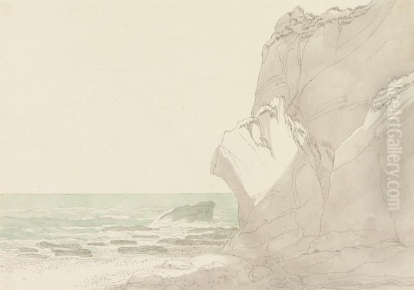 Steep Cliffs Rising at Right, Sea and Rocky Shore at Left Oil Painting by John White Abbott