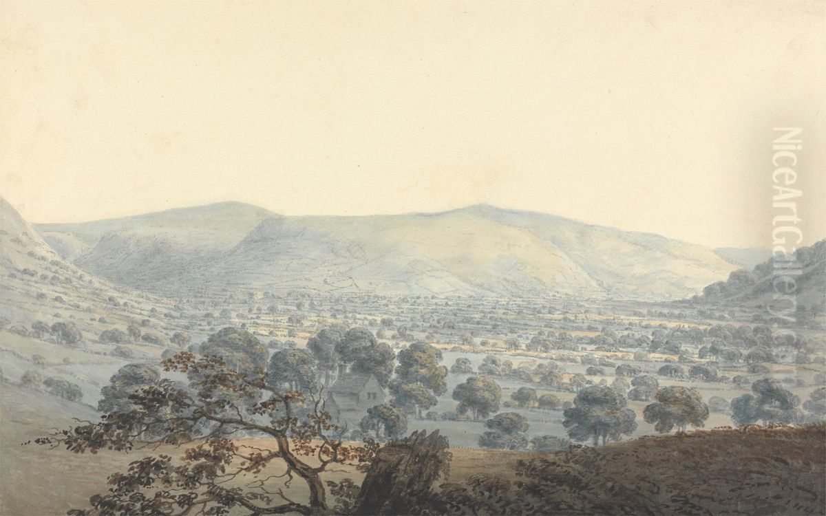 Distant view of Llandrillo Oil Painting by Moses Griffith