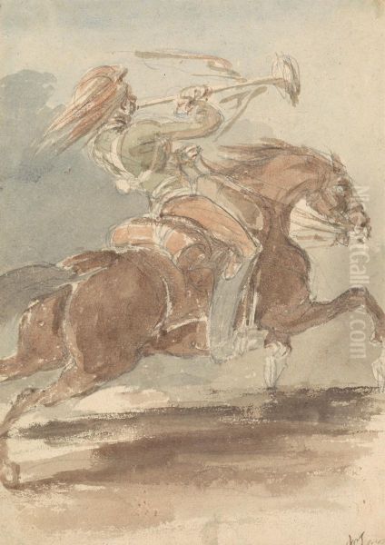 Trumpeter on Galloping Horse Oil Painting by James Stuart