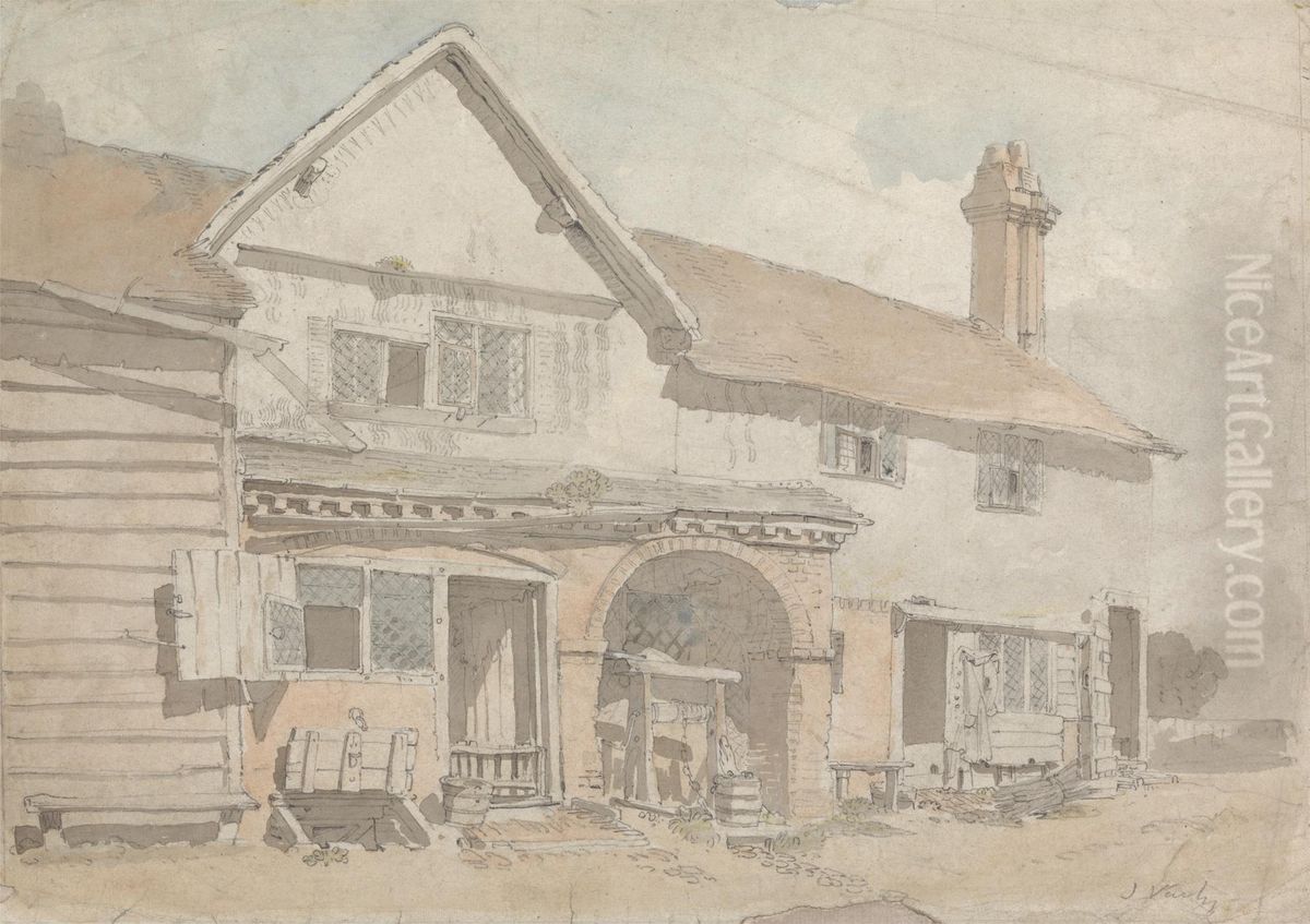 Farm House with a Well Oil Painting by John Varley