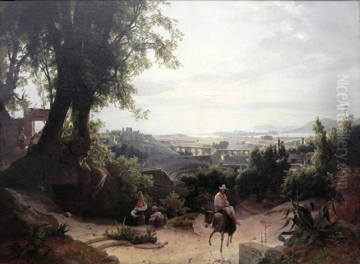 Syrakus bei Morgenbeleuchtung Oil Painting by August Ahlborn