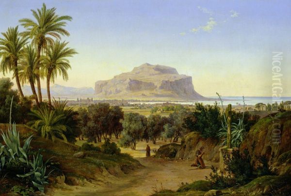 View of Palermo with Mount Pellegrino Oil Painting by August Ahlborn