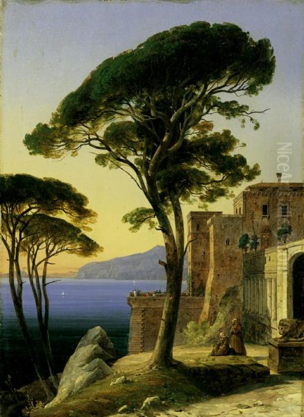 Klosteranlage am Golf von Neapel bei Sorrent Oil Painting by August Ahlborn