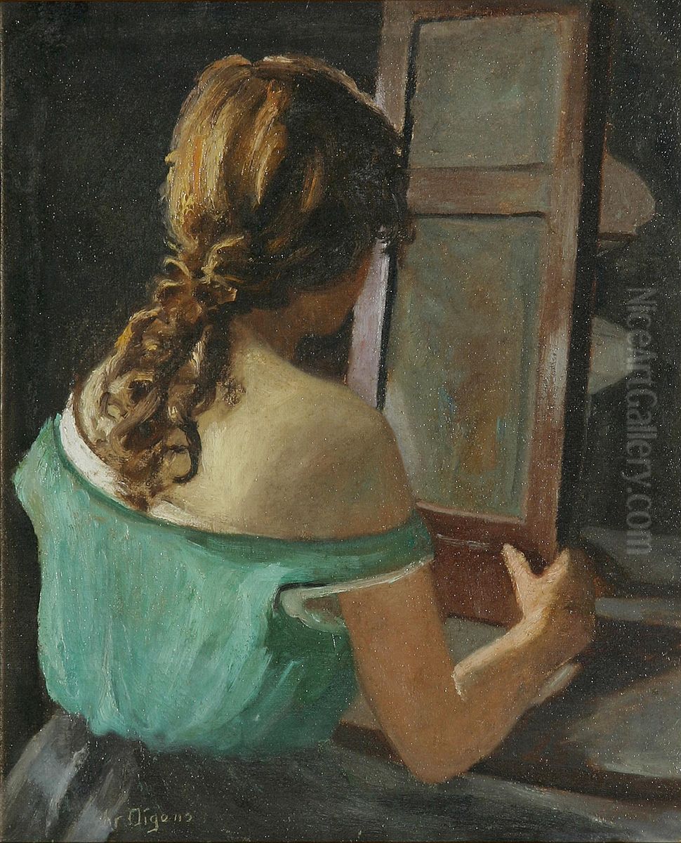 Woman seen from behind. Oil Painting by Christian Aigens