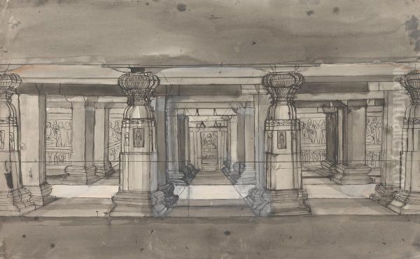 The Upper Story of Jagannatha Sabha Oil Painting by Gangaram Chintaman Tambat
