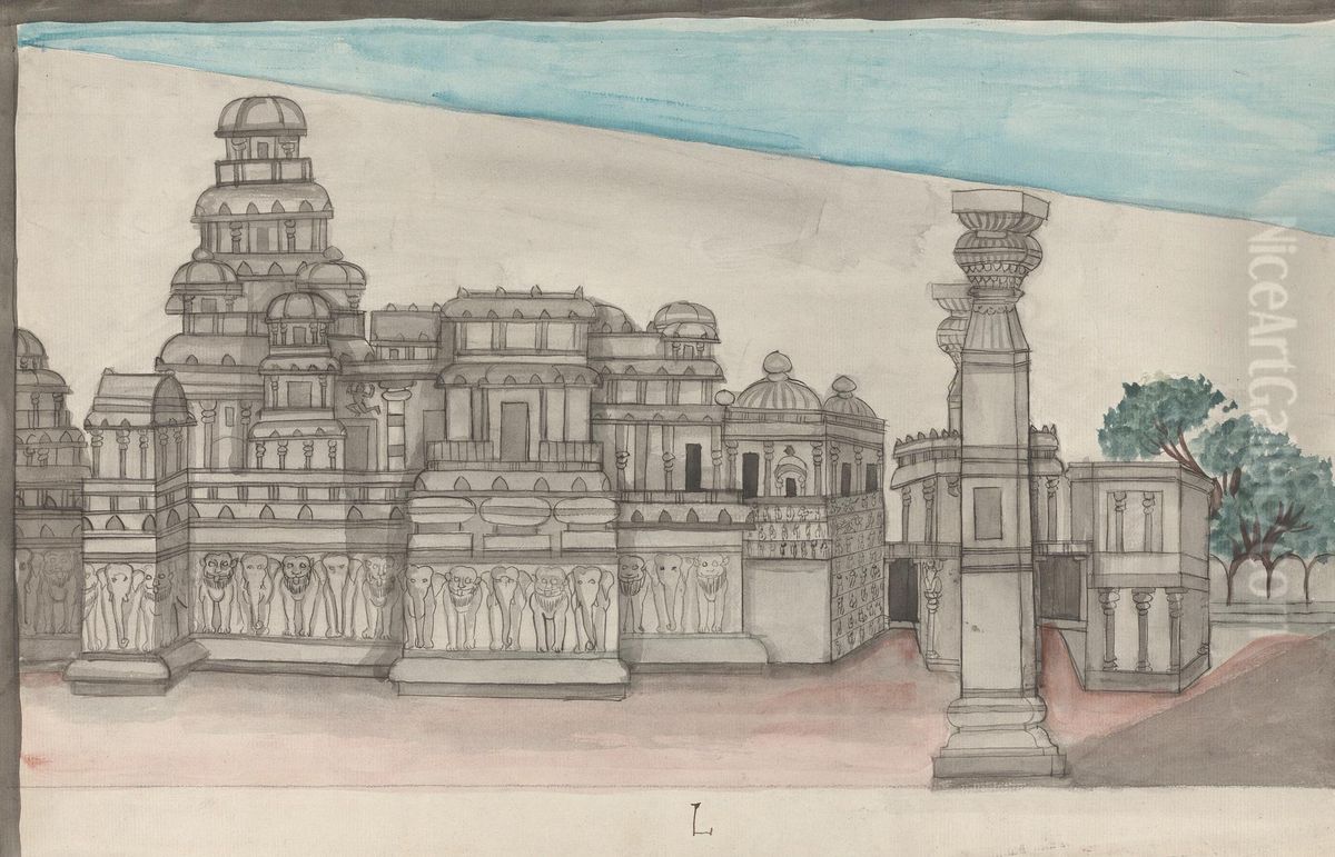 Kailasa, Exterior View Oil Painting by Gangaram Chintaman Tambat
