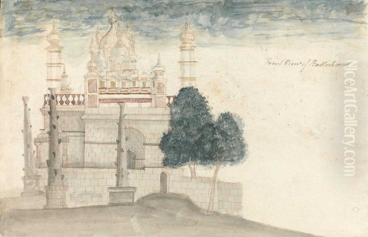 Front View of Bullishwur Oil Painting by Gangaram Chintaman Tambat