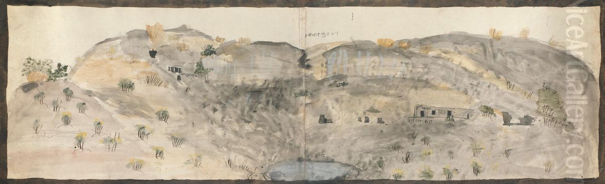 The Waterfall of Doomar Leyna, Dry Except in Rains Oil Painting by Gangaram Chintaman Tambat