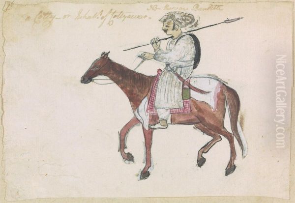 A Bandit Oil Painting by Gangaram Chintaman Tambat