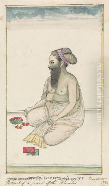 Portrait of a Priest of the Borahs Oil Painting by Gangaram Chintaman Tambat