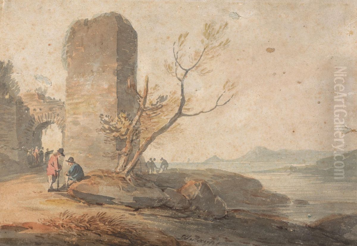 Figures by a Ruined Arch Oil Painting by William Payne