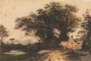 Landscape with a Clump of Trees near a Road and a Stream