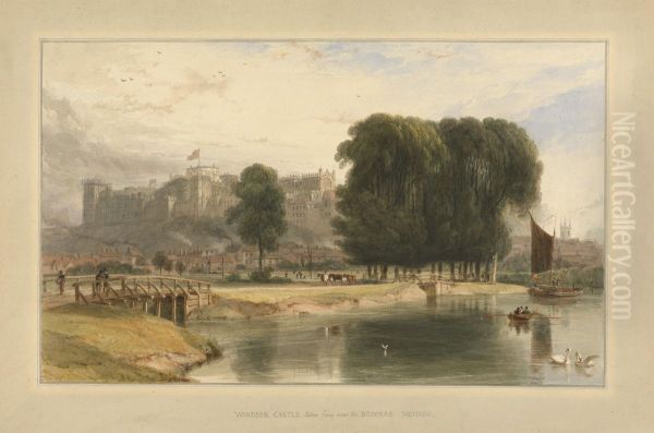 Windsor Castle from near Brocas Meadows Oil Painting by William Daniell