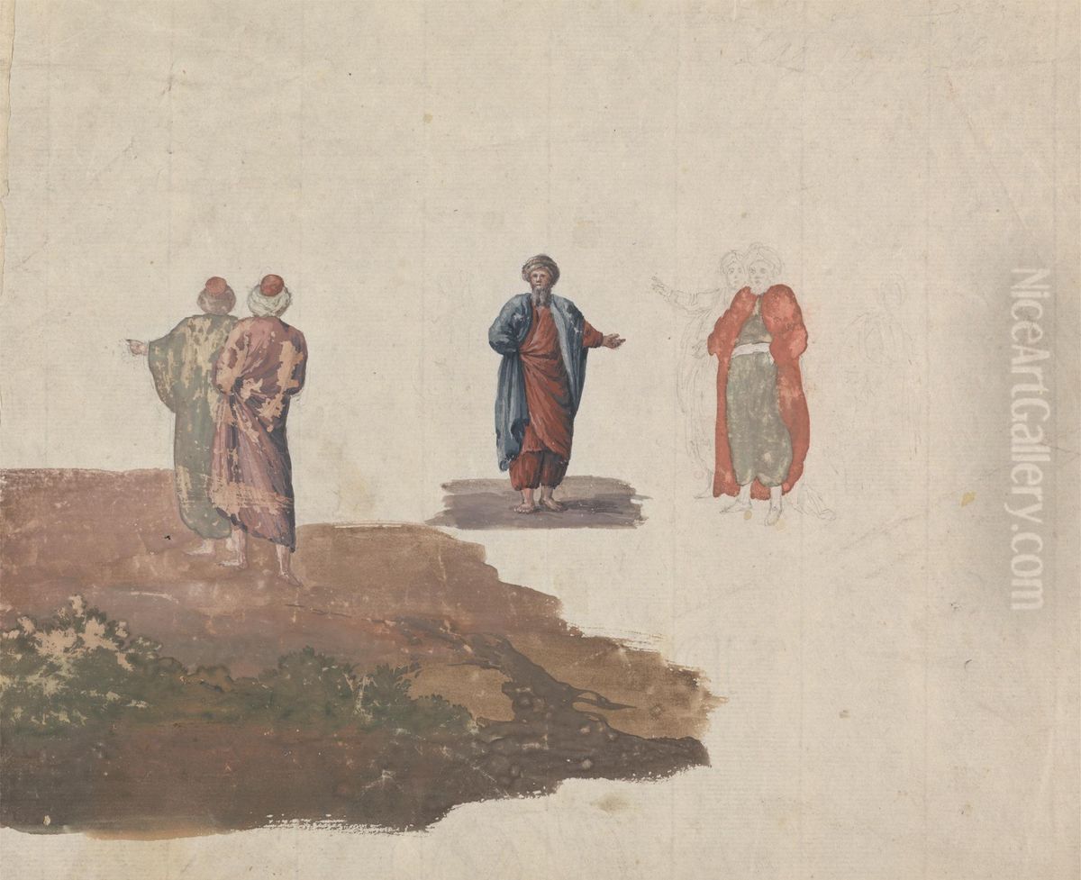 Five Men Talking Oil Painting by James Bruce