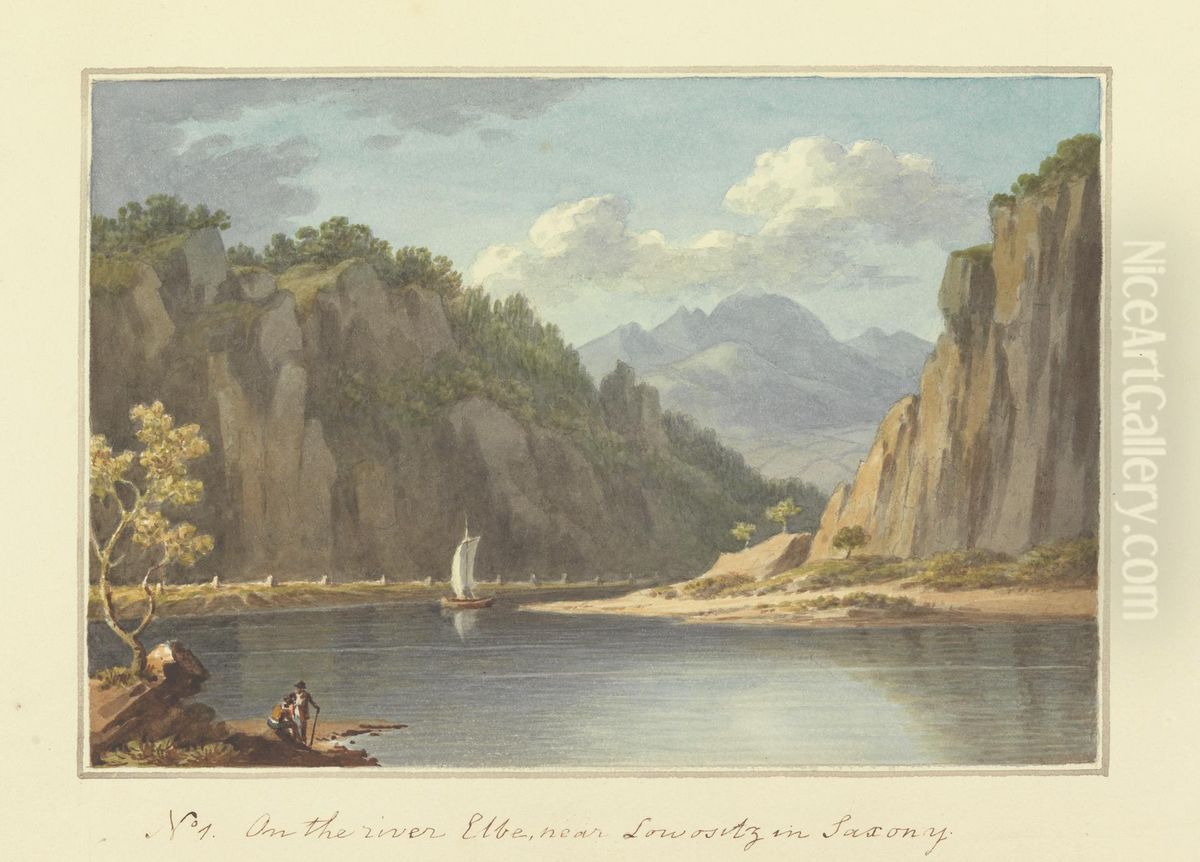 On the River Elbe, near Lowositz in Saxony Oil Painting by Sir Richard Hoare, 2nd Baronet