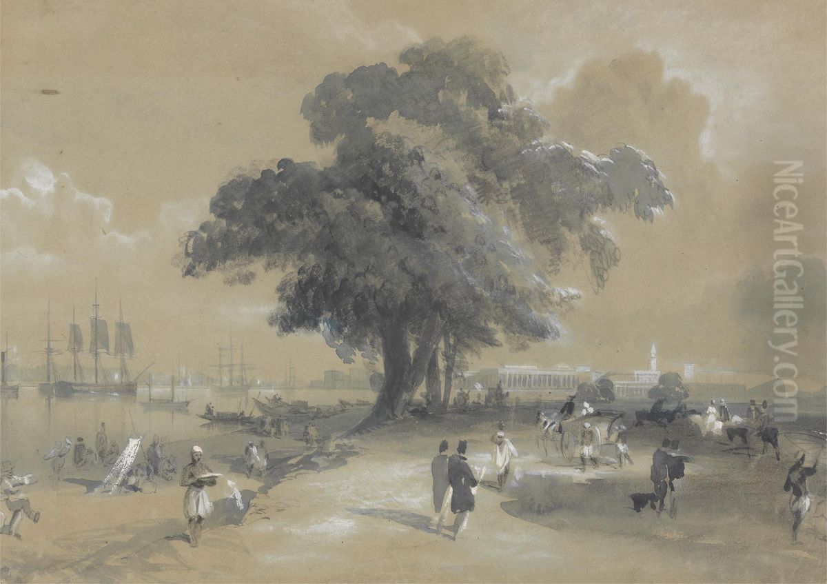 Town and Port of Calcutta Oil Painting by Sir Charles D'Oyly, 7th Baronet
