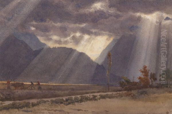 Landscape near Ageles - Gazost at the foot of the Pyrenees Oil Painting by Edward Poynter