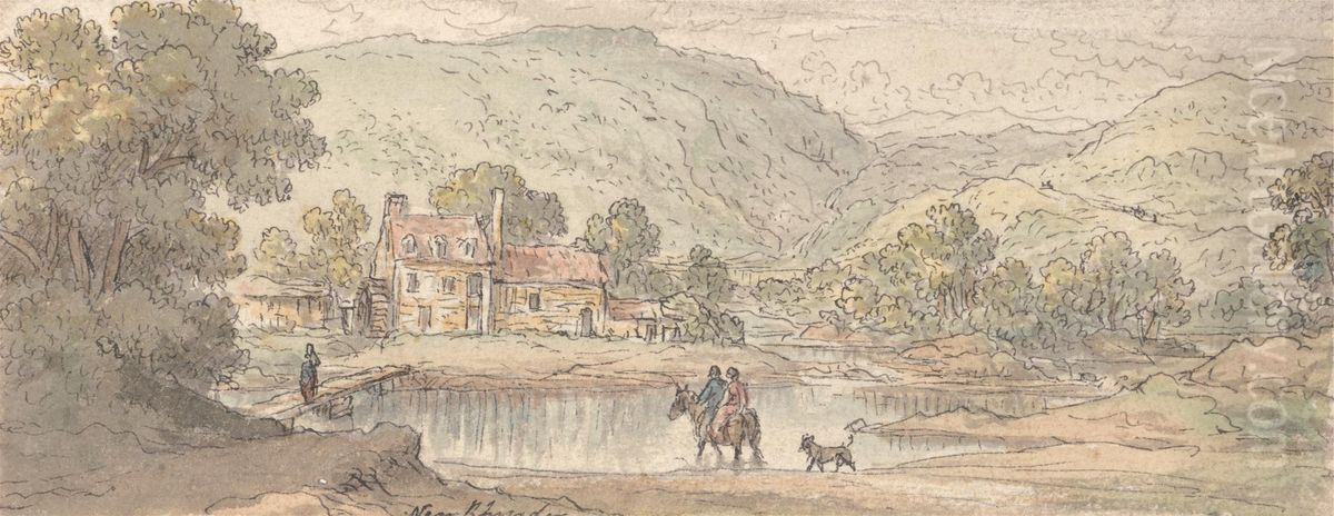 Fording the Stream in a Mountain Valley Oil Painting by James Duffield Harding