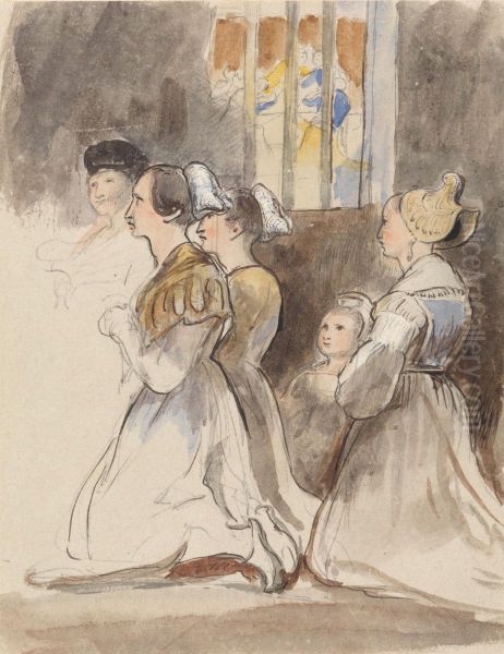 A Group of Women at Mass Oil Painting by David Wilkie
