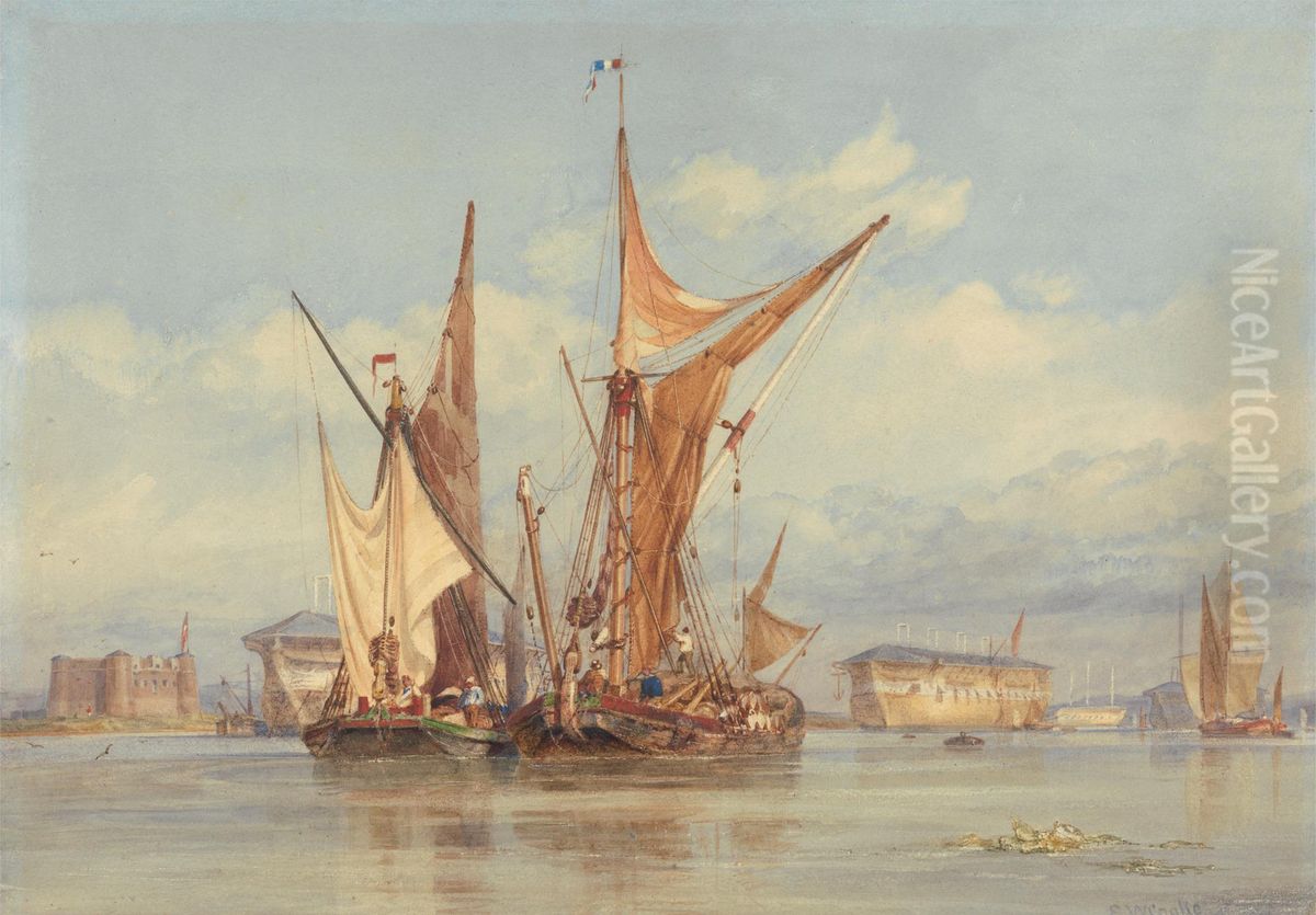 Bomb Proof Battery near Gillingham, on the Medway... Oil Painting by Edward William Cooke