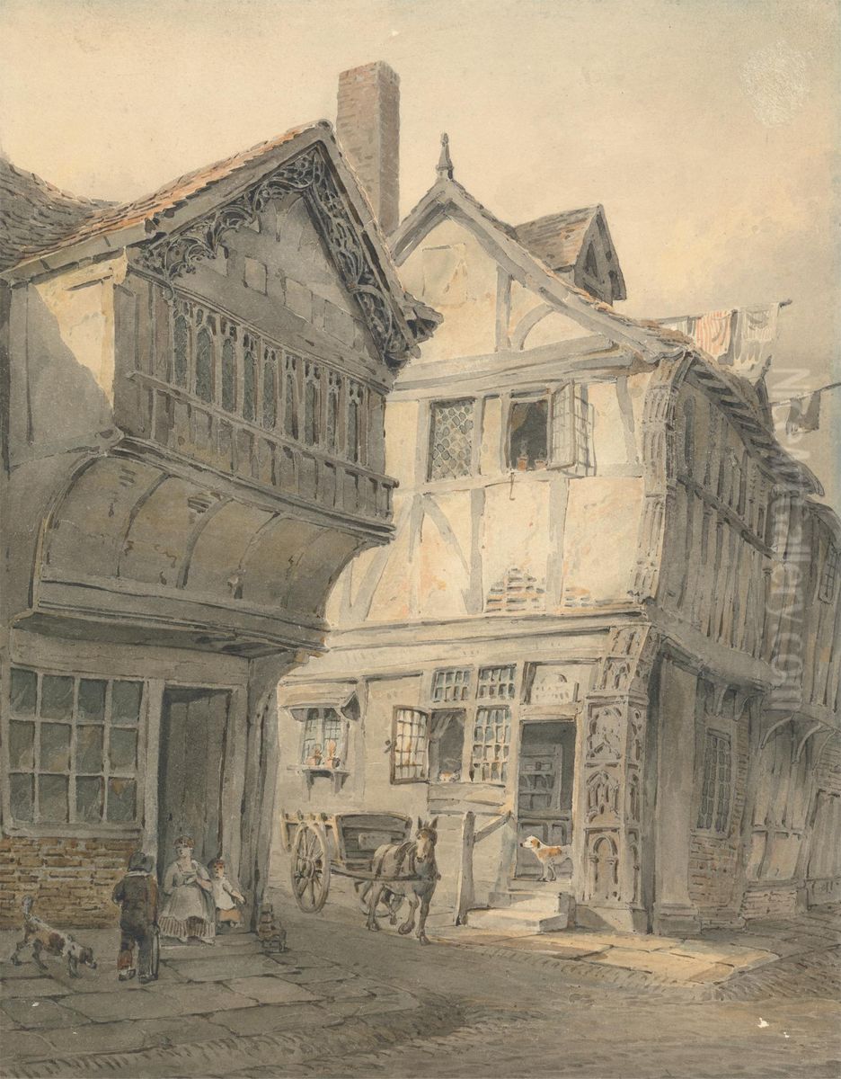 Old Houses at St. Albans Oil Painting by John Whichelo